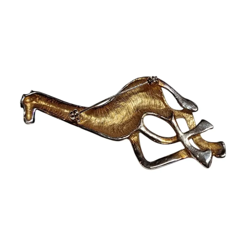 Vintage Giraffe Brooch Gold Tone Black Enamel Spots Red Eyes